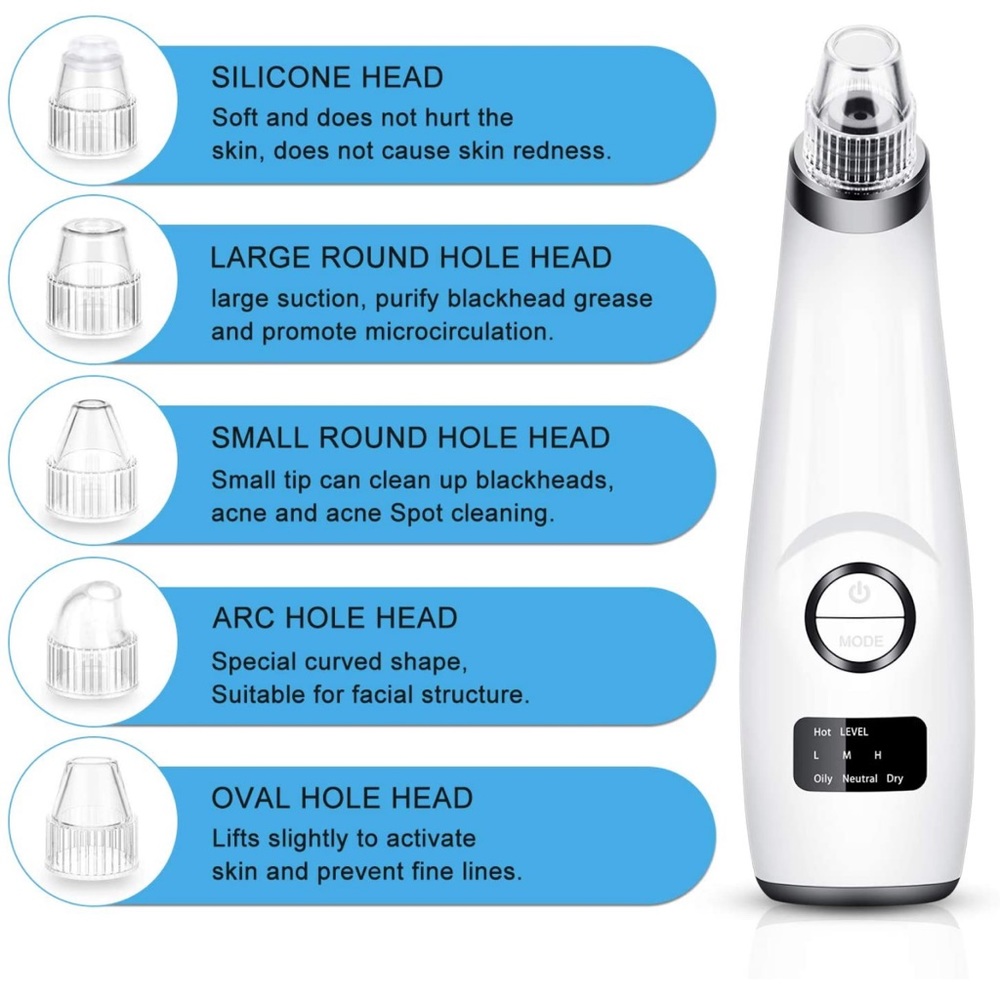 Blackhead Remover Pore Vacuum USB Rechargeable with 5 Suction Probes (White) - Picture 4 of 8